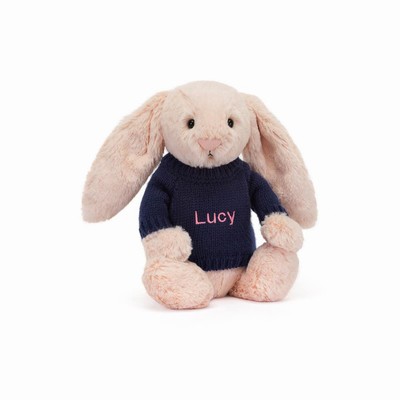 Jellycat Bashful Blush Bunny with Navy Jumper Australia | 032846SPA